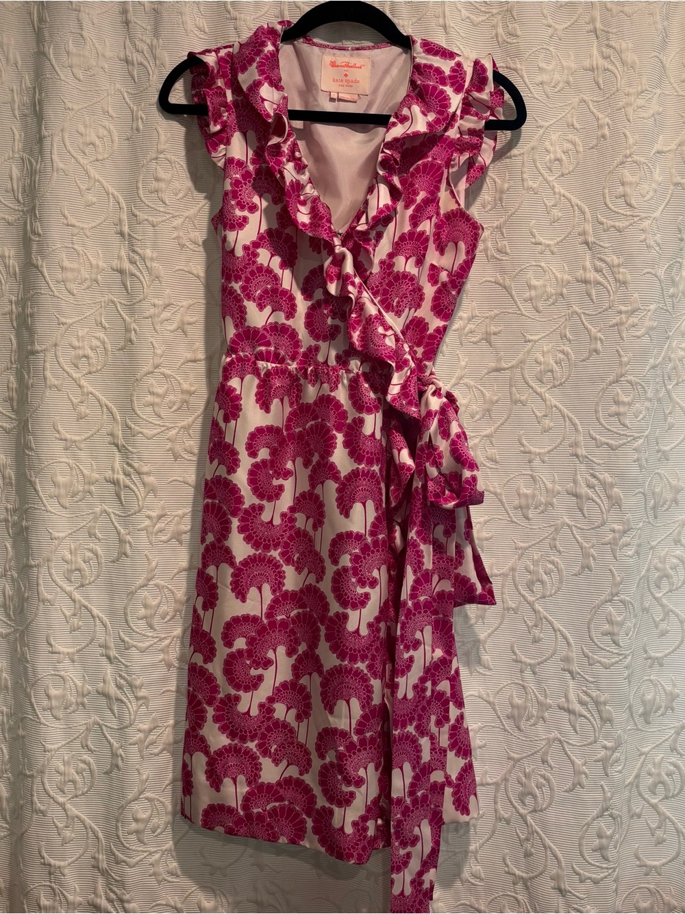 kate spade Pink and White Ruffled Wrap Midi Dress